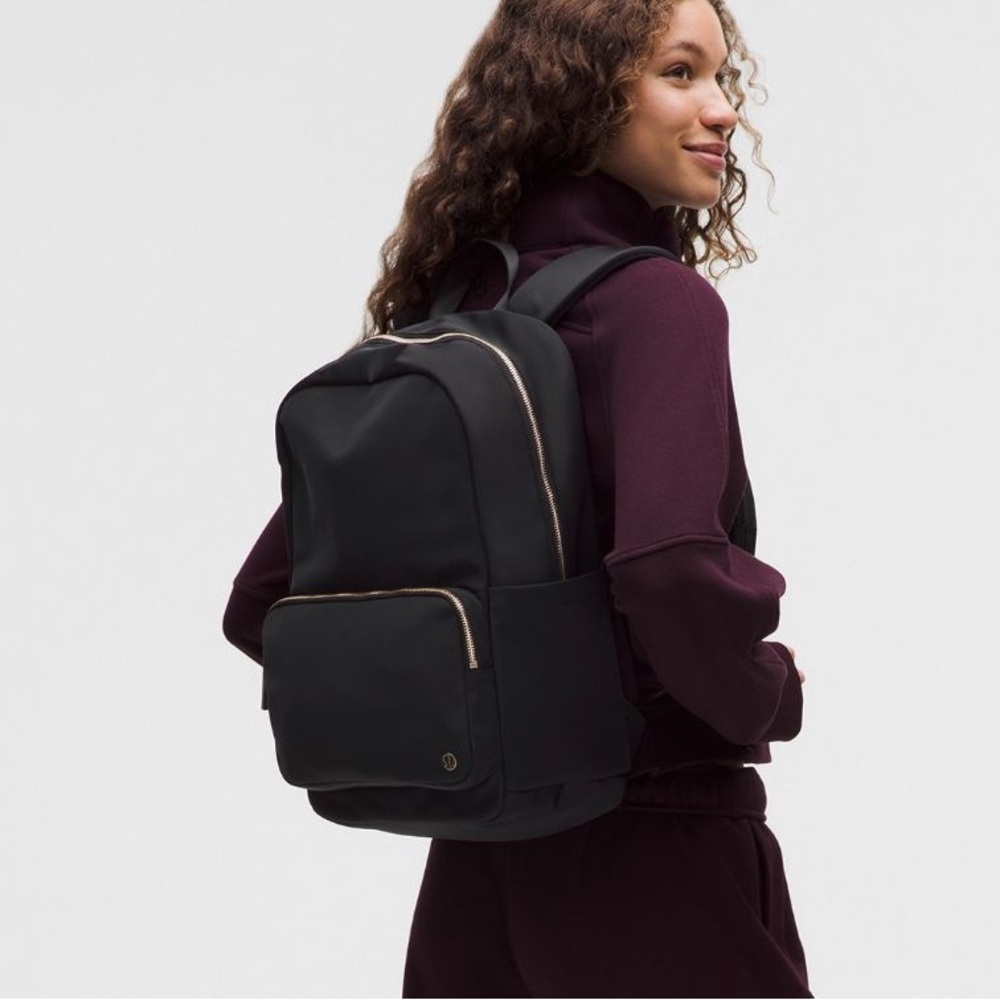 lululemon athletica Black Backpack with Rose Gold Zippers